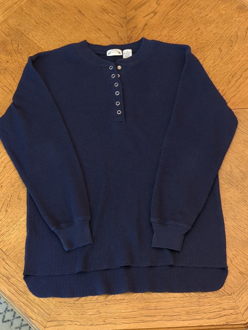 Navy Henley Waffle Knit Top Fisherman Coastal Nautical Cabincore